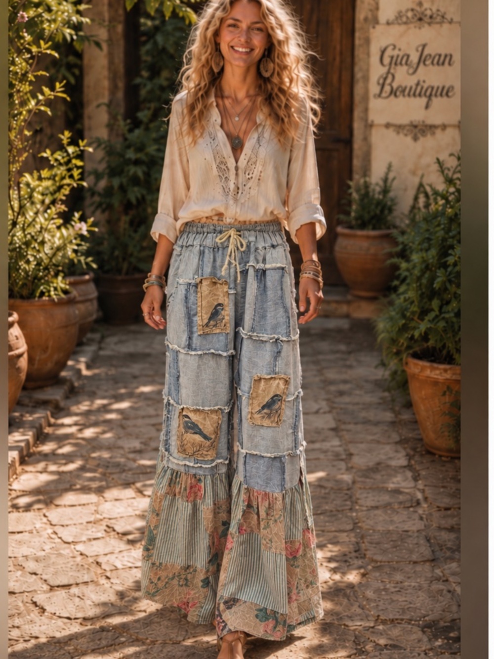 ❤️ A RARE BIRD “ POCKET FULL OF BIRDS “ A RARE BIRD HANDMADE PANTS